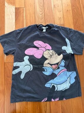 Womens H&M Minnie Mouse Black Graphic Tee with Pink Bow size Small